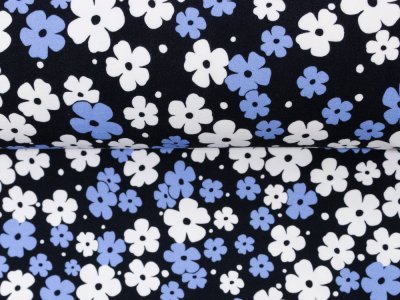 KDS Queen's Collection Aurelia - Schwerer Jersey Viskose-Polyamid - Blumenmuster - nachtblau/weiß/himmelblau