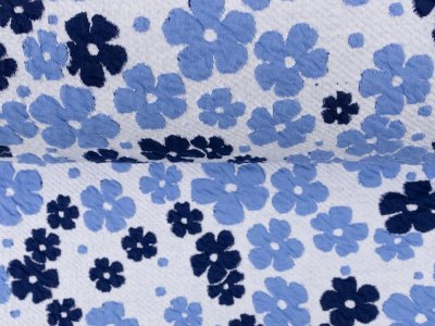 KDS Queen's Collection Aurelia - Doppellagiger Jacquard mit haptischen Blumen - weiß/himmelblau/dunkelblau