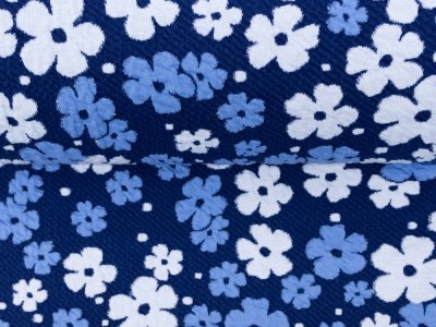 KDS Queen's Collection Aurelia - Doppellagiger Jacquard mit haptischen Blumen - blau/weiß/himmelblau