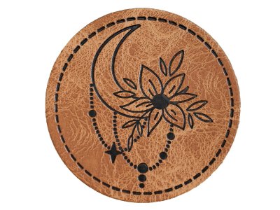 Jessy Sewing Kunstleder-Label mit aufgedruckter Nähnaht - "Mandala Moon" - braun