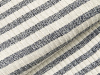 Viskose Strick-Jersey - Querrippen und Streifen - weiß/blau