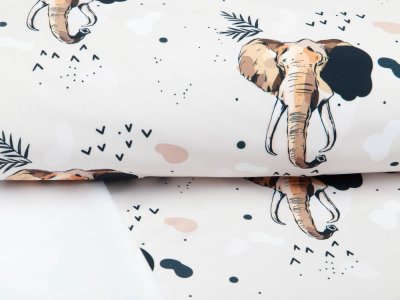 Softshell Jackenstoff Aquarell - wunderschöne Elefanten - creme