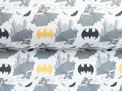 Webware Baumwolle Popeline Digitaldruck Batman - mini Batman und Batman Symbole  - weiß