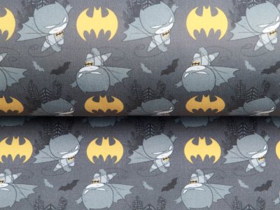 Webware Baumwolle Popeline Digitaldruck Batman - mini Batman und Batman Symbole - anthrazit
