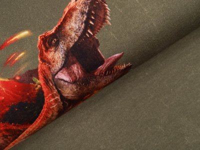Sweat French Terry Jurassic World PANEL ca. 60 cm x 145 cm - Dinos am Vulkan - olive