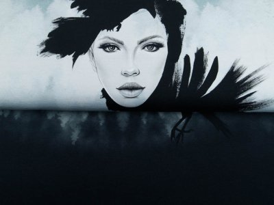 Sweat French Terry Swafing PANEL ca. 80 cm x 155 cm Gloomy Hills by Thorsten Berger - Mystic Crow Lady - anthrazit