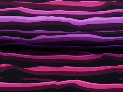 Leicht angerauter Sweat Swafing Wavy Stripes by Lycklig Design - Regenbogenwellen - schwarz/violett