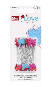 Stecknadeln Prym Love KST-Kopf 0,60mm - Herzen und Schmetterlinge - rot/türkis - 50 Stück