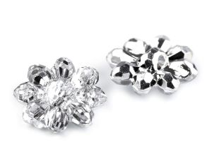 Glänzende Knöpfe ca. 15 mm  - geschliffene Romantische Blume - silberfarben