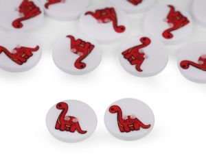 Kinderknöpfe 5 Stück/15,4 mm - Dinosaurier - weiß/rot