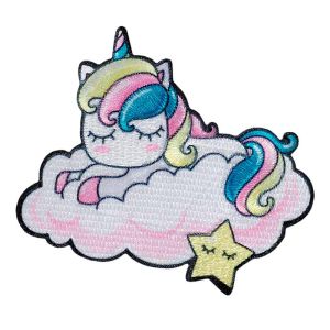 Applikation zum Aufbügeln - Einhorn auf Wolke - weiß/rosa