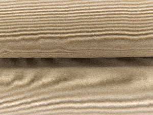 Bündchen glatt 70 cm im Schlauch - 1mm - breite Streifen - weiß-hellbraun