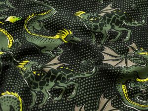 French Terry Swafing Mystic Dragons by Steinbeck - Drachen auf Schuppenoptik - schwarz