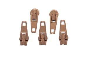 Slider / Zipper / Automatikschieber für Reißverschlüsse Größe 3 - Set 5 Stück hellbraun