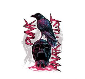 Transfer-Applikation Punk zum Aufbügeln - ca. 22,0 cm x 15,9 cm - cooler Totenkopf mit Rabe