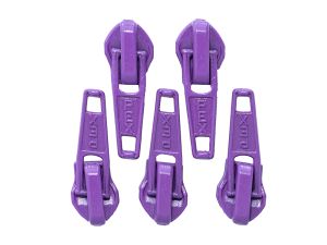 Slider/Zipper/Automatikschieber für Reißverschlüsse Größe 5 - Set 5 Stück - lila