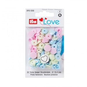 Color Snaps Druckknöpfe Prym Love 30 Stück/12,4mm gemischt - Herzen - pastellblau,pastellrosa,pastellmint
