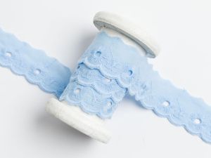 Spitze Broderie Baumwolle ca. 25mm - Blumen - blau