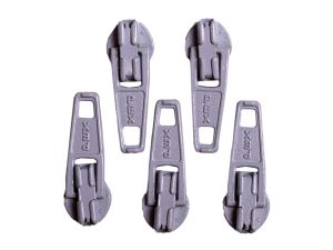 Slider / Zipper / Automatikschieber für Reißverschlüsse Größe 3 - Set 5 Stück mausgrau