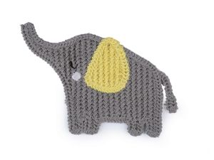 Häkelapplikation/Aufnäher 65 x 85 mm - Elefant - grau/gelb