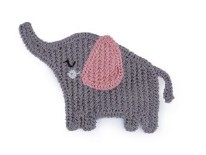 Häkelapplikation/Aufnäher 65 x 85 mm - Elefant - grau/rosa