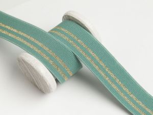 Gummiband mit Glitzer ca. 30mm - Streifen - altgrün/goldfarben
