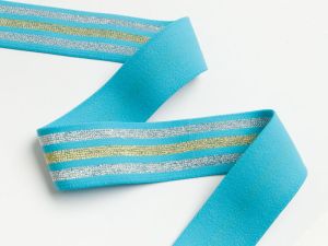 Weiches Gummiband mit Glitzer ca. 40mm - Streifen - türkis/goldfarben/silberfarben