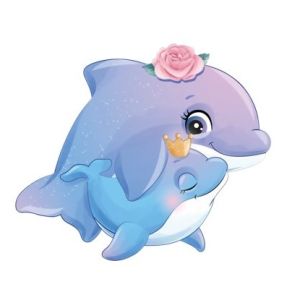 Transfer-Applikation zum Aufbügeln - ca. 6,5 cm x 8,0 cm - süßer kuschelnder Delfin 