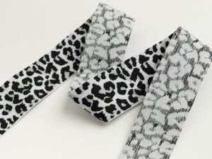 Gummiband Animalprint Leomuster ca. 40mm - wollweiß/grau