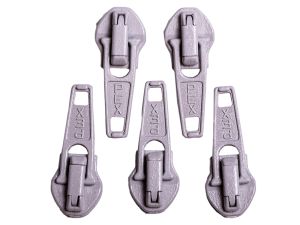 Slider/Zipper/Automatikschieber für Reißverschlüsse Größe 5 - Set 5 Stück - mausgrau
