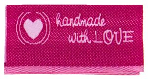Webetiketten 2 Stück mit Mittelfaltung - Handmade with love - pink