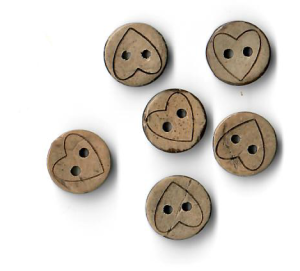 Runder Kokosnuss-Knopf - 6 Stück 13 mm - Herz- holzfarben