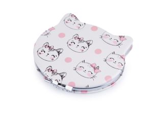 Kosmetikspiegel Katze 7 x 7,6 cm - Katze mit Schleife - weiß