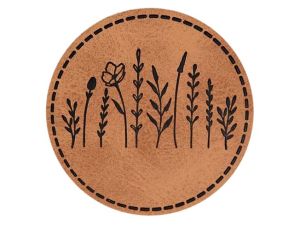 Jessy Sewing Kunstleder-Label mit aufgedruckter Nähnaht - "Wildblumen" - braun