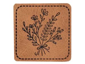 Jessy Sewing Kunstleder-Label mit aufgedruckter Nähnaht - "Blumenstrauß" - braun