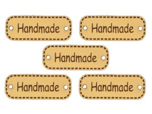 5 Applikationen / Label aus ökologischem Kunstleder ca. 10x30mm - Handmade - vanille