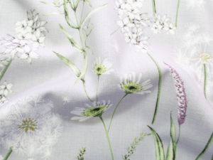 Webware Baumwolle Gütermann ring a roses - verschiedene Blumen - hellgrau