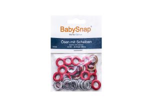 Baby Snap Ösen mit Scheiben - 20 Stück/8 mm - rot