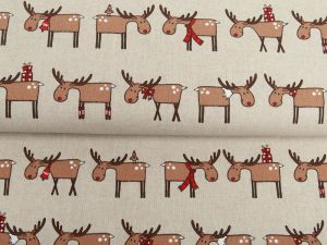 Dekostoff Santa Deer – Rentiere mit Schal – Natur