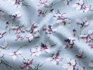 Webware Baumwolle Renforcé mercerisiert für Trachten - Blumen auf Pixel - hellblau