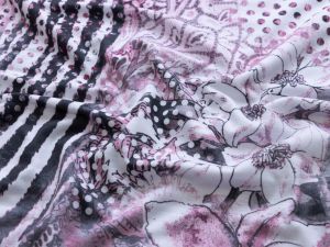 Jersey - blumige Ornamente - weiß-rosa