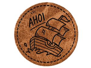 Jessy Sewing Kunstleder-Label mit aufgedruckter Nähnaht - "AHOI" - braun