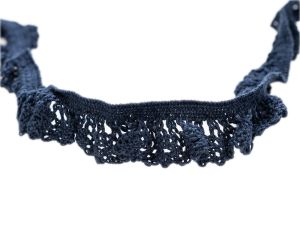 Elastisches Gummiband mit Baumwollspitzenborde 19 mm - Lochmuster - dunkles blau