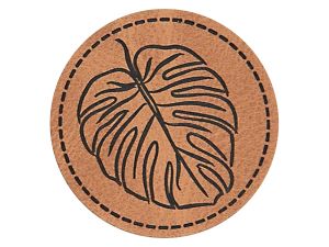 Jessy Sewing Kunstleder-Label mit aufgedruckter Nähnaht - "Monstera" - braun