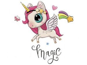 Transfer-Applikation zum Aufbügeln Magic Einhorn - ca. 10,0 cm x 12,5 cm - Einhorn und Sternschnuppe