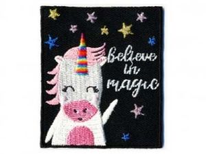 Applikation zum Aufbügeln - Einhorn mit Spruch - schwarz