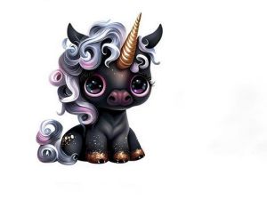 Transfer-Applikation zum Aufbügeln ca. 7 cm x 9,5 cm - niedliches dunkles Einhorn