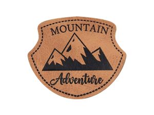 Jessy Sewing Kunstleder-Label mit aufgedruckter Nähnaht - "Wappen Mountain" - braun