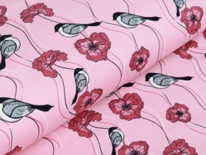 Jersey - Vögel auf Blumen - rosé