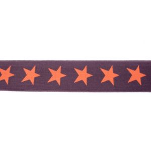 Gummiband ca. 40 mm - Sterne - dunkles grau/lachs